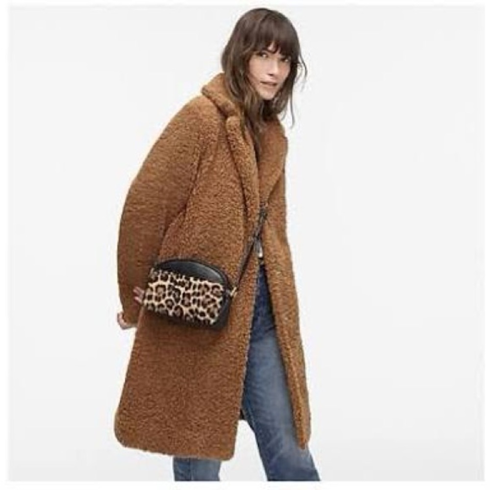 Sold out J Crew teddy sherpa top coat in tan brown size small - Picture 2 of 4